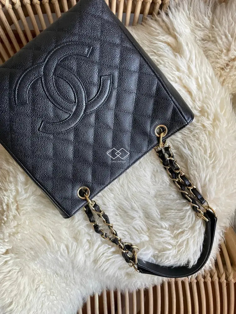 Chanel Pst Black Caviar Tote Gold Hardware - Full Set