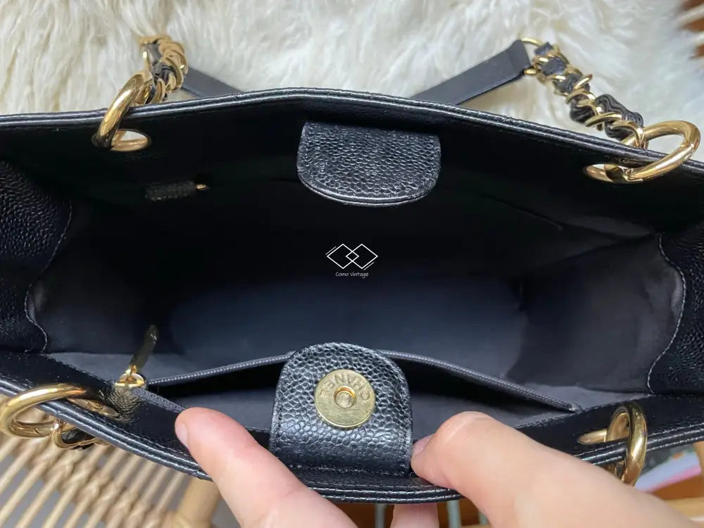 Chanel Pst Black Caviar Tote Gold Hardware - Full Set