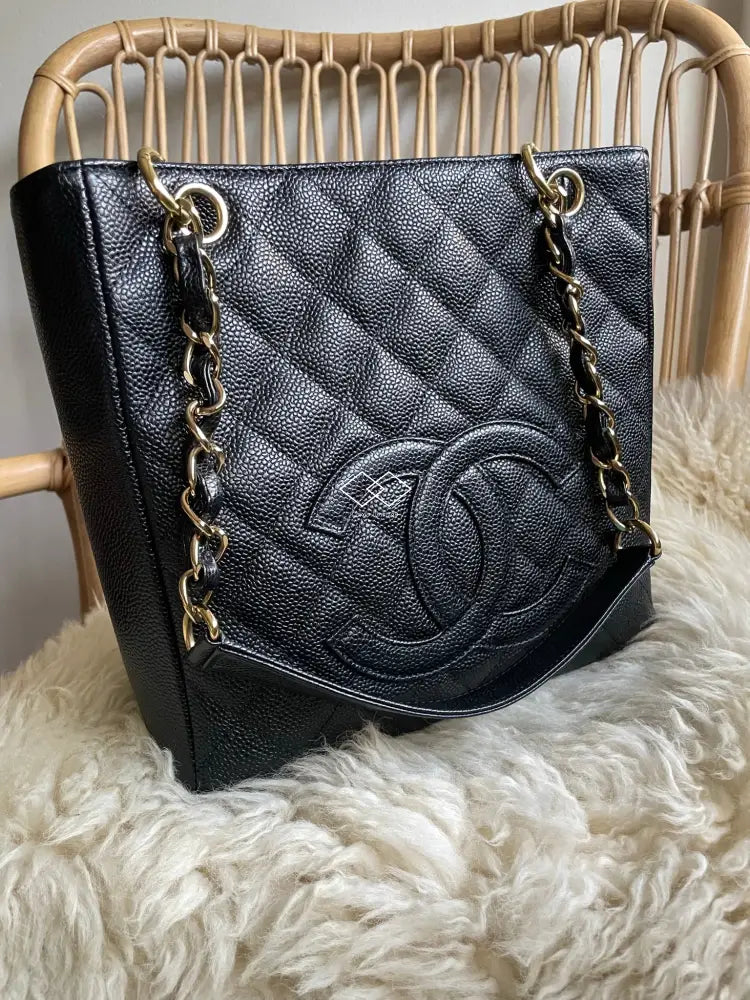 Chanel Caviar Quilted Petite Timeless Shopping Tote Black 