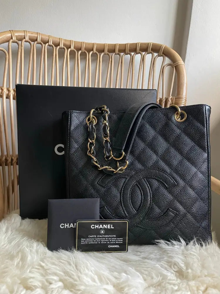 Chanel Pst Black Caviar Tote Gold Hardware - Full Set