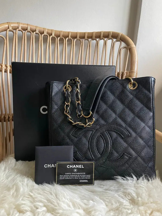 Chanel Pst Black Caviar Tote Gold Hardware - Full Set