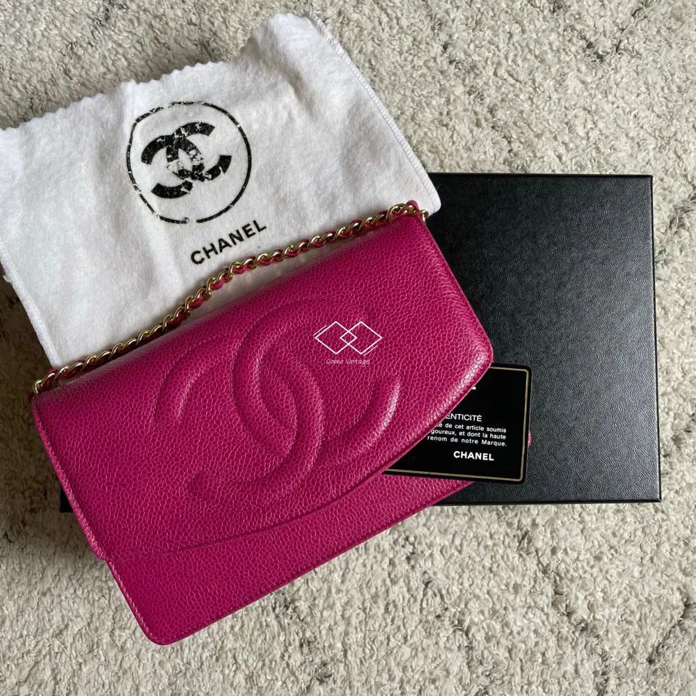 Chanel Woc Wallet on Chain Fuchsia Caviar Leather with Enamel Logo