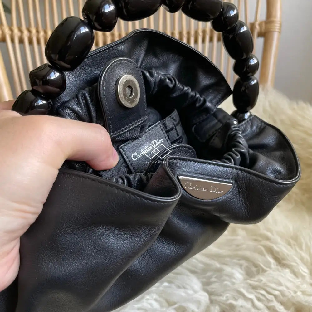 Dior Black Leather Malice Pearl Handbag Silver Hardware