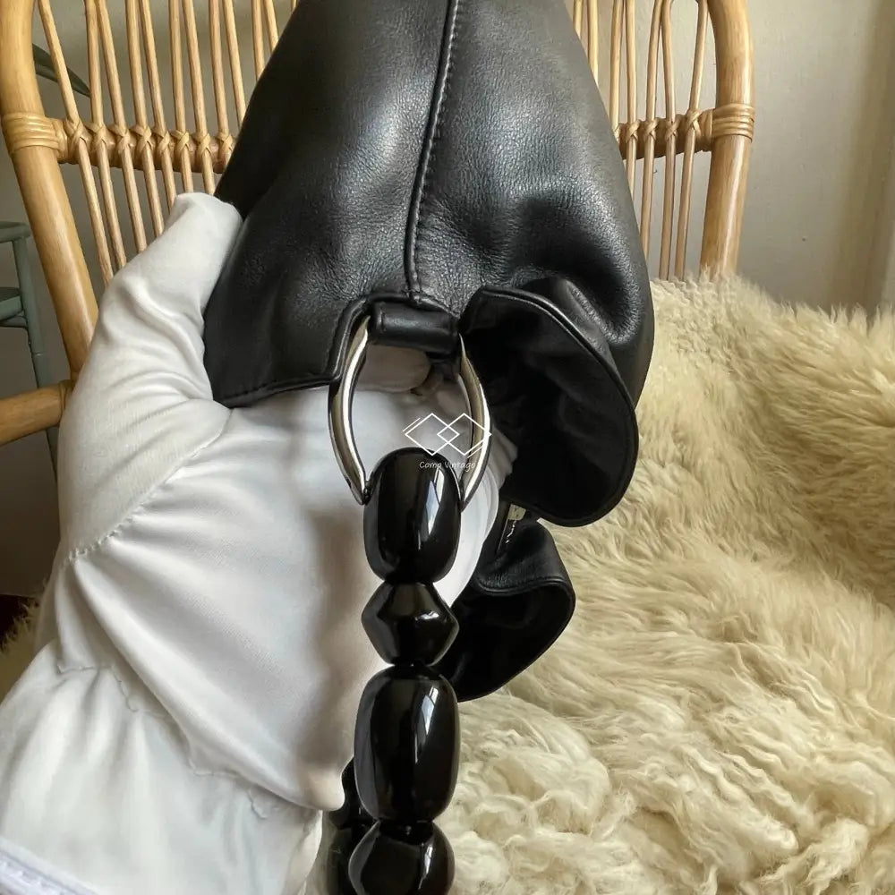 Dior Black Leather Malice Pearl Handbag Silver Hardware