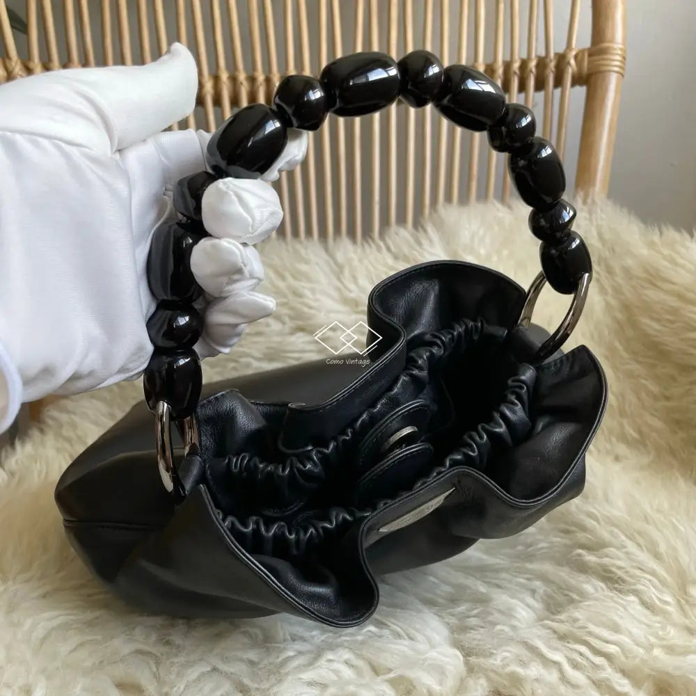 Dior Black Leather Malice Pearl Handbag Silver Hardware