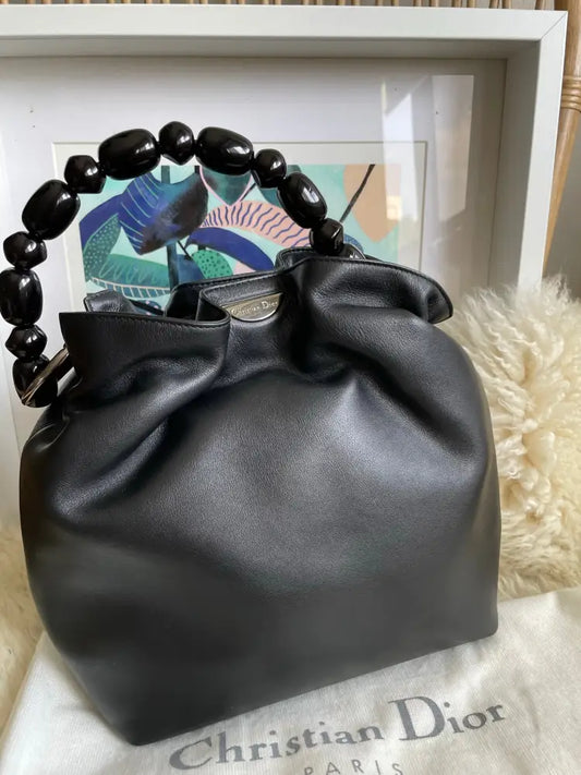 Dior Black Leather Malice Pearl Handbag Silver Hardware