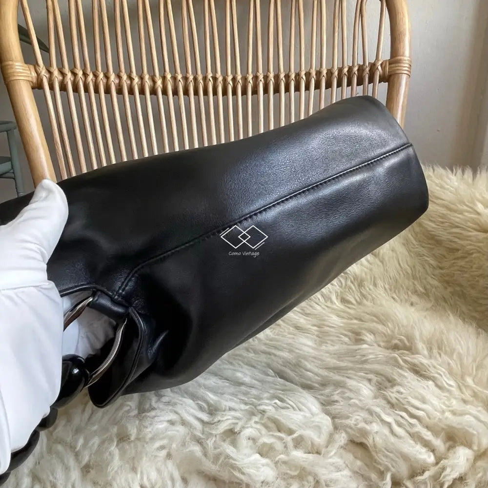 Dior Black Leather Malice Pearl Handbag Silver Hardware