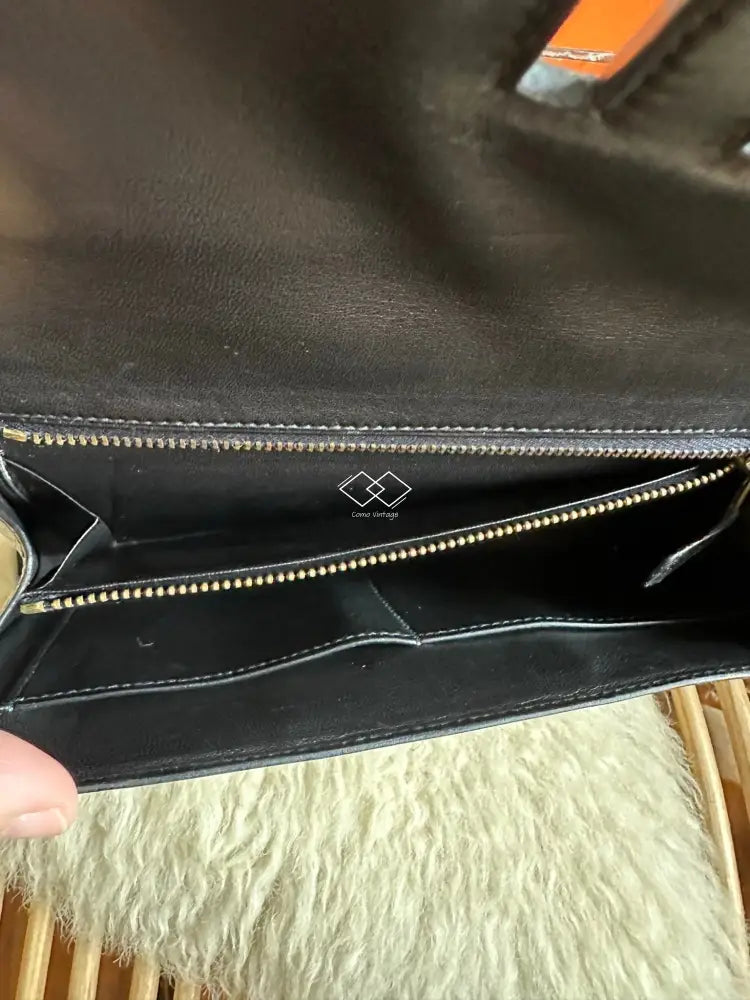 Hermes Noir Vintage H Gaine Grained Leather Clutch – como-vintage