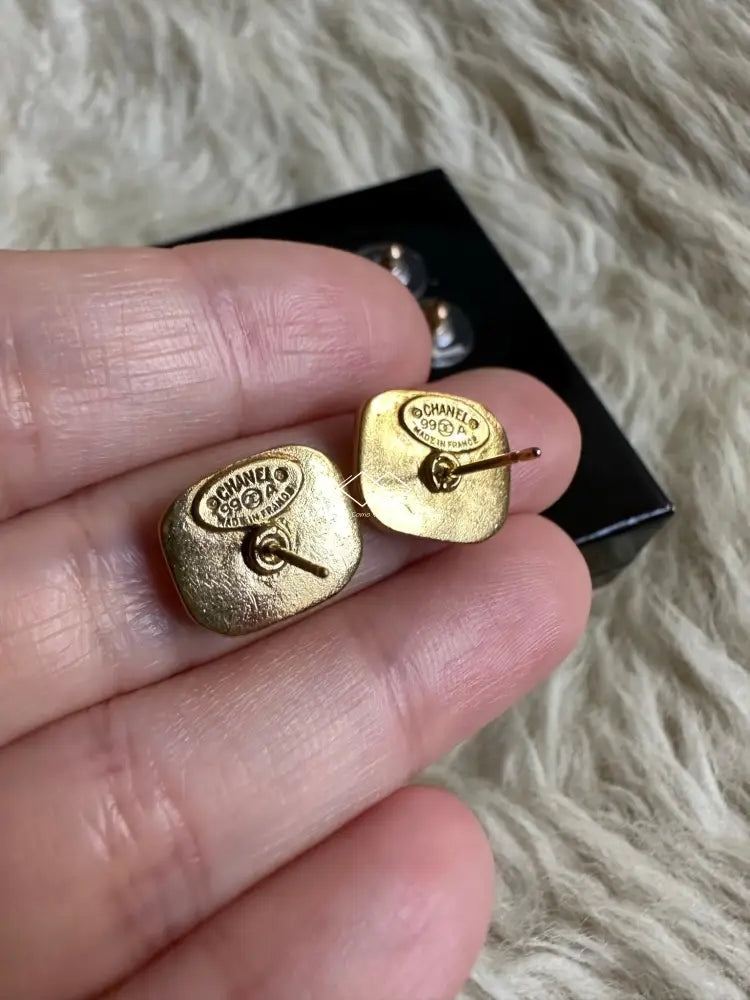 Chanel Vintage 1997 Classic Gold CC Logo Round Button Earrings