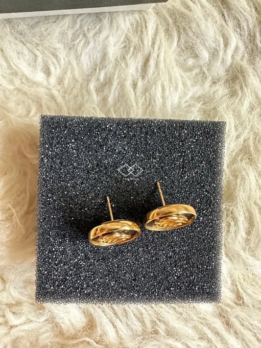 Vintage Chanel Round Black 24K Gold Stud Earring