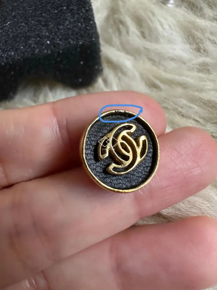 Vintage Chanel Round Black 24K Gold Stud Earring