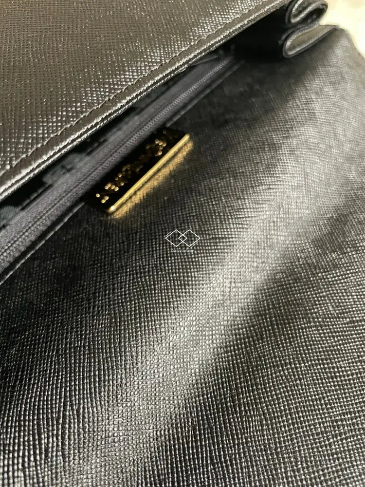 Ysl Black Grained Shiny Leather Top Handle