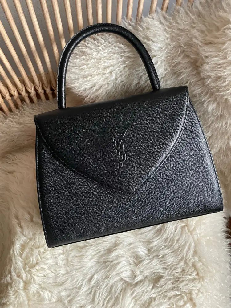 Ysl Black Grained Shiny Leather Top Handle