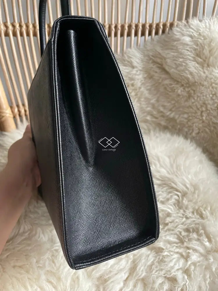 Ysl Black Grained Shiny Leather Top Handle
