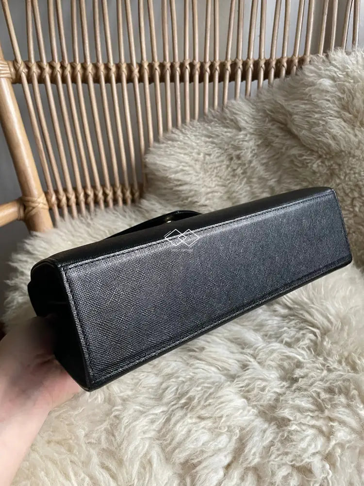 Ysl Black Grained Shiny Leather Top Handle
