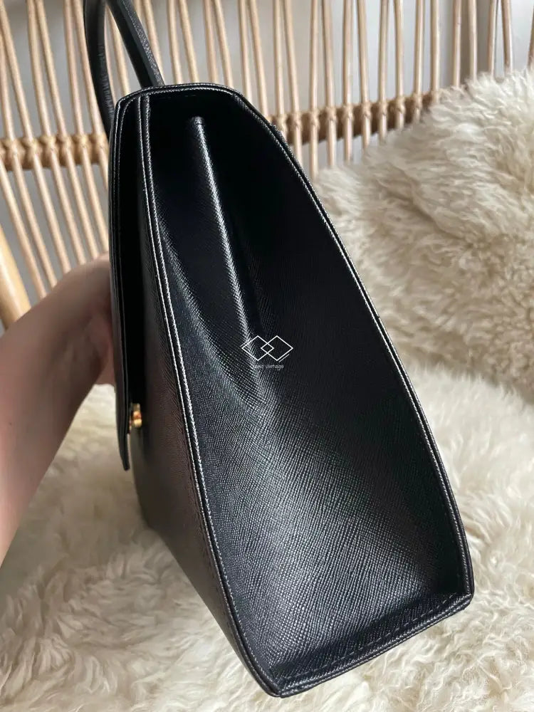 Ysl Black Grained Shiny Leather Top Handle
