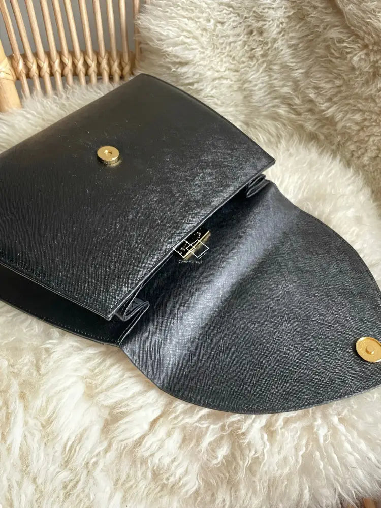 Ysl Black Grained Shiny Leather Top Handle