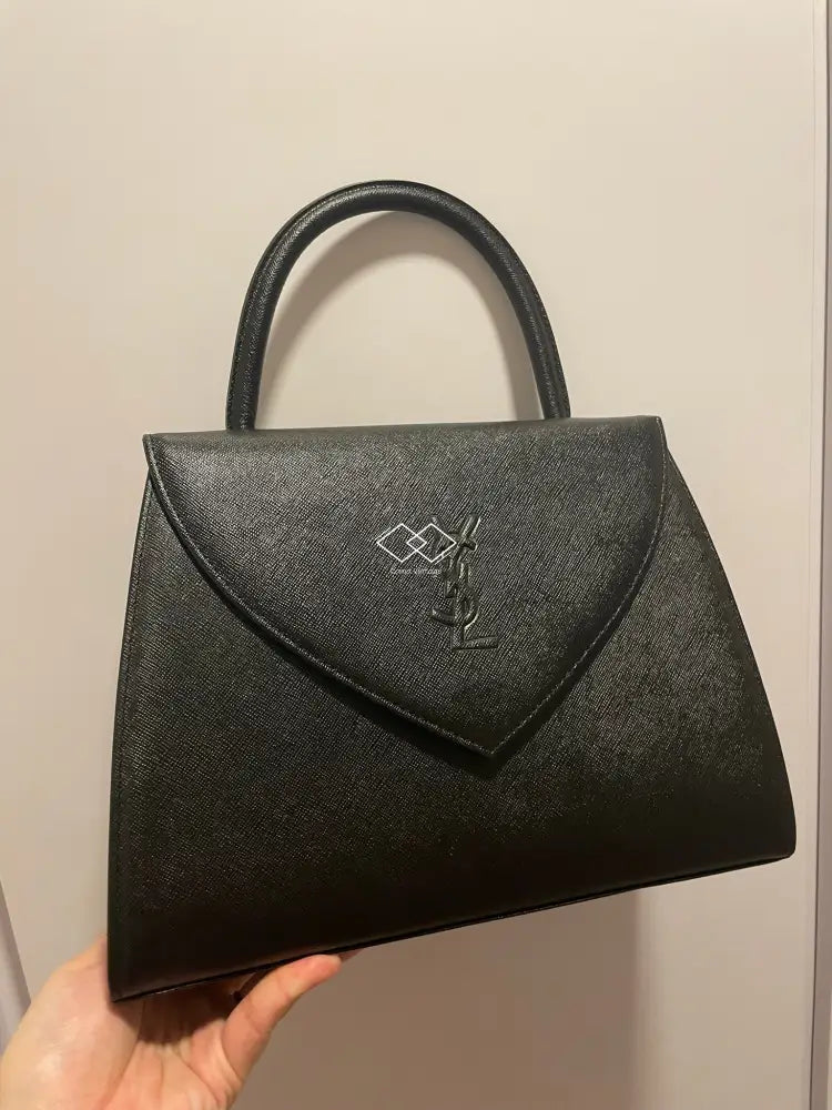 Ysl Black Grained Shiny Leather Top Handle