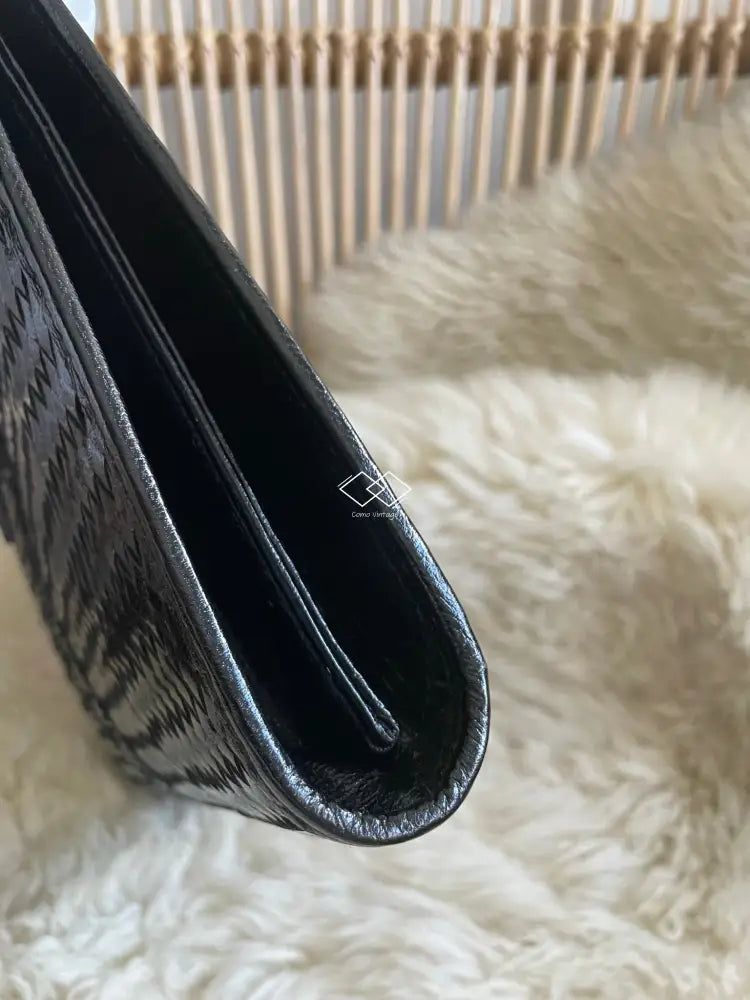 Ysl Black Weaved Shiny Leather Envelope Clutch